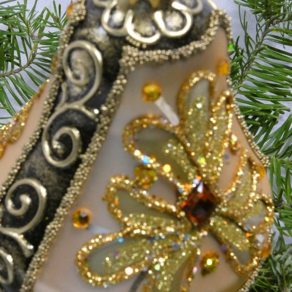 CHRISTMAS BELL Ornament 4-Inch Hand Made And Decorated Glass GOLD - Picture 3 of 7